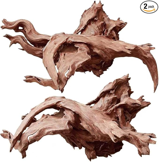 EFFIELER Natural Driftwood for Aquarium Decor – Unique Size Real Wood Branches for Fish Tank, Reptile Habitat, Terrarium, Hermit Crab, Shrimp Tank (11-14 INCH 2-Pack, Mopani Driftwood) | Aquarium & Terrarium Compatible Unique Organic Shapes