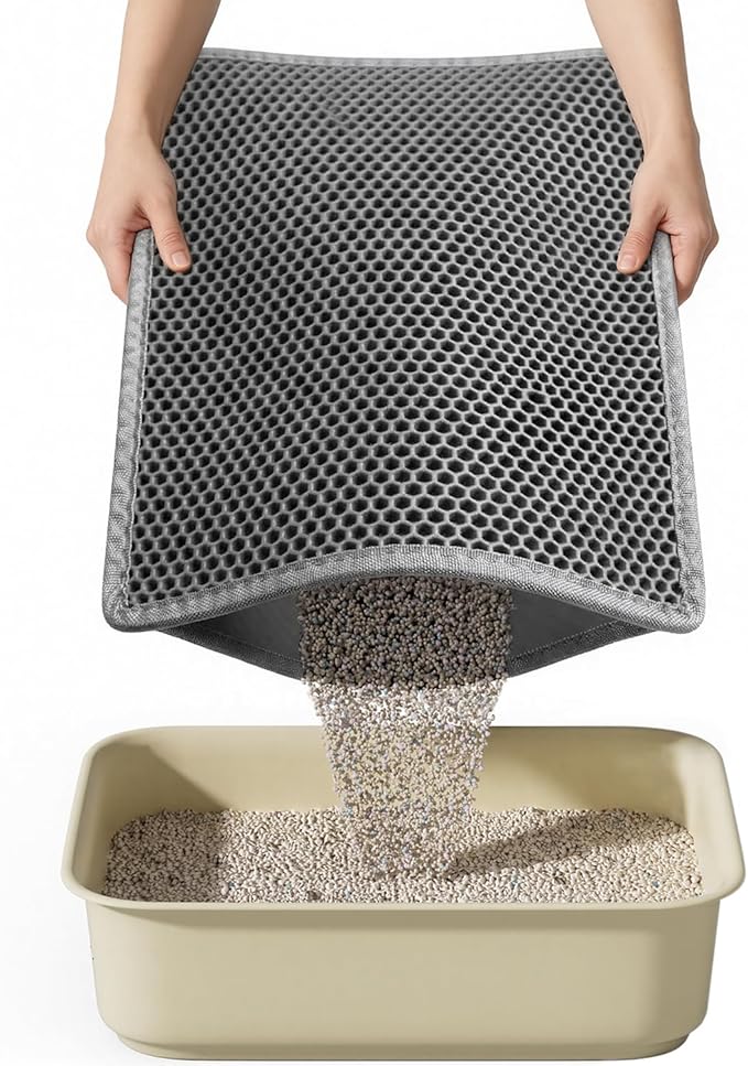 Cat Litter Mat, 15"X24" Small Double Layer Litter Trapping Mat, Waterproof/Urineproof, Easy to Clean Kitty Litter Mats for Floor, Scatter Control (Grey-1Pack)