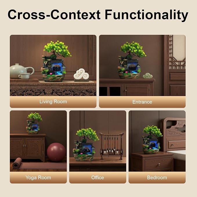Indoor Fountain Rockery Tabletop Fountain Water Feature Meditation Desktop Fountains for Home Office Decor or Giving 7.87' x 5.9'' x 11.81'' with LED Light