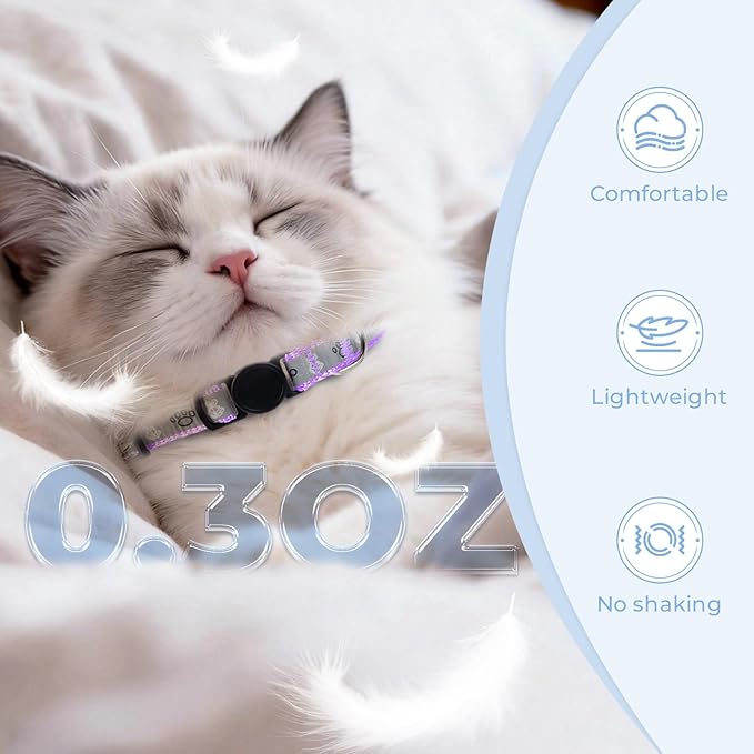 Cat Collar Breakaway, Reflective Kitten Collar with Bell, Safety Buckle Kitten Collar, Lightweight, Adjustable, Comfortable, Suitable for Boy Girl Cats (7"-13") Lilac