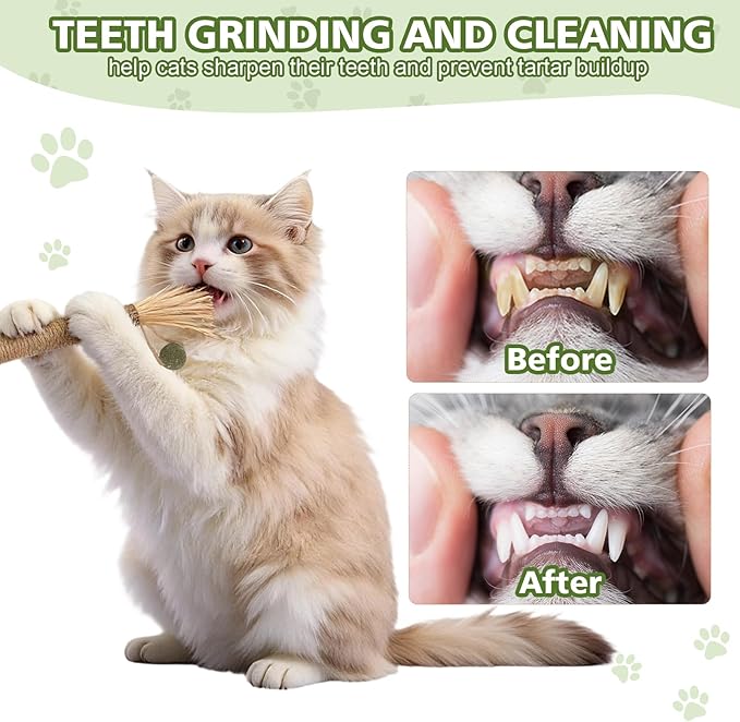 WOUSEDO 7 Pack Silvervine Sticks Cat Toy for Cats with Catnip & Matatabi Ball, Natural Chew Toys for Anxiety Relief & Dental Care, Teeth Cleaning Sticks for Indoor Cats & Kittens