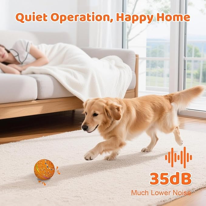 Interactive Dog Toys Dog Ball – 3 Play Modes Smart Moving Bouncing Dogs Ball, E-TPU with RGB Lights, Automatic Rolling Dog Toy for Small Medium Dogs to Keep Them Busy and Boredom Relief(Yellow)