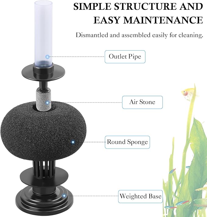 HITOP Diameter 4in Aquarium Bio Sponge Filter: 5-40gallon Air-Powered Fish Tank Filter, Quiet Filter for Aquarium/Betta Tank/Shrimp Tank/Fry Tank