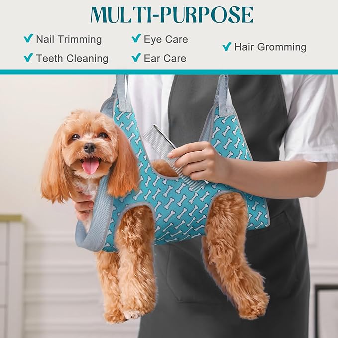 Supet Dog Grooming Hammock Harness for Dogs Cats, Relaxation Pet Nail Clipper Hammock, Restraint Dog & Large Animal Leashes Sling for Groomingk for Nail Trimming (Coral Blue, XL)