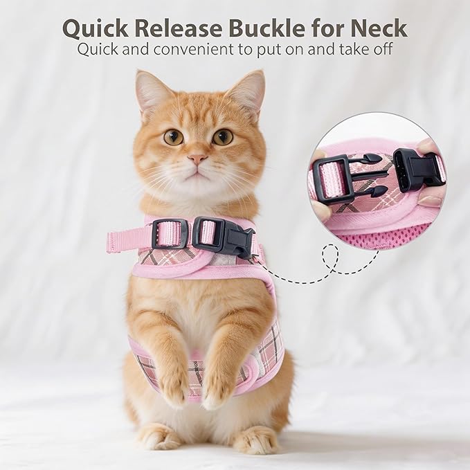 AIITLE Adjustable Bunny Harness & Leash Set - Soft Mesh Liner, Comfort Fit Plaid Pattern Vest with Magic Tape Design, Portable for Small Animal Pets Rat Squirrel Ferret Puppy Cat, Blue L