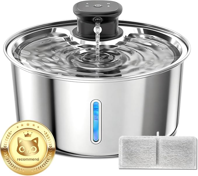 Wireless Cat Water Fountain,Cat Water Fountain Stainless Steel 3.2L/108oz Large Capacity Battery Operated Pet Water Fountain Indoor with Motion Sensor for Cats Dogs BPA-Free