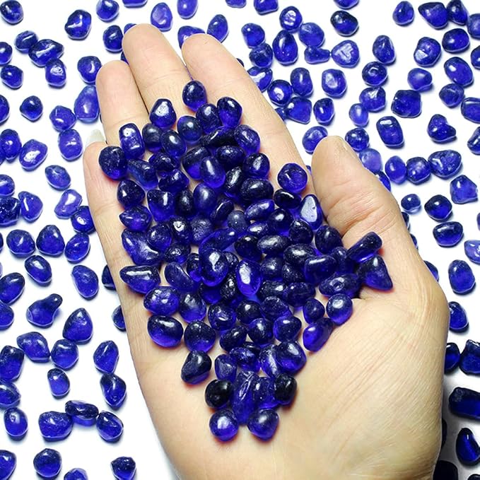 WAYBER 1 Pound Tumbled Sea Glass Pebbles Decorative Glass Stones, Deep-Blue | Vivid Long-Lasting Hues, Lustrous Polished Finish, Non-Toxic Material, Ideal for DIY Crafts & Home Decorations