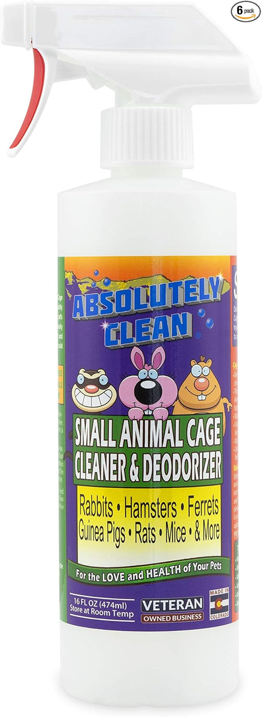 Amazing Small Animal Cage Cleaner, Just Spray/Wipe, Easily Removes Messes & Odors - Hamster Cages, Mice, Rat Cage, Guinea Pig Cage, Rabbit Cage, Ferret Cage, Dog Cage - USA Made - (16 Fl Oz Pack of 6)