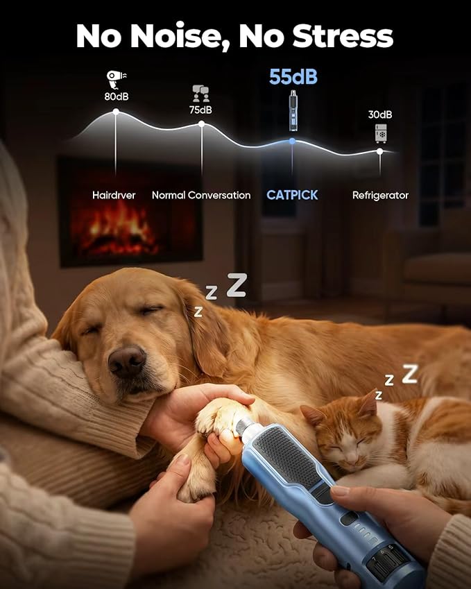 7-Speed Dog & Cat Nail Grinder with Light - Ring LED Safe to Avoid Overcut, Quiet Low Vibration & Powerful Fast, Cordless Rechargeable Toenail Trimmer for Small & Large Puppy & Breeds Paws(Red)