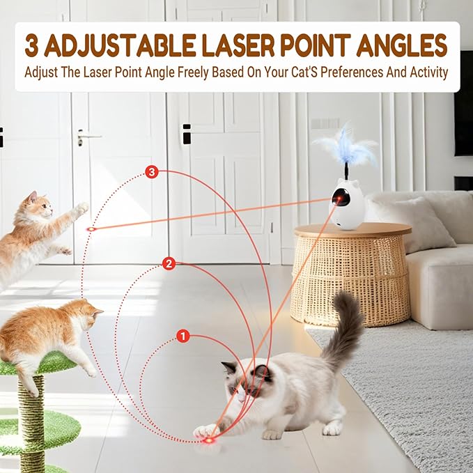 Cat Toy, Cat Toys for Indoor Cats, Cat Laser with 3 Speed Modes and 3 Adjustable Rotation Ranges, Feather Interactive Wobble Toy for Bored Indoor Adult Cats and Kittens