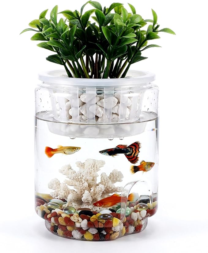 Mini Plastic Fish Bowl, 30 Oz Decorative Small Fishbowl with Hydroponic Basket, Unbreakable Aquarium Fish-Bowls for Party Decorations, Centerpiece Vases, Hydroponic Planter and Home Decorations