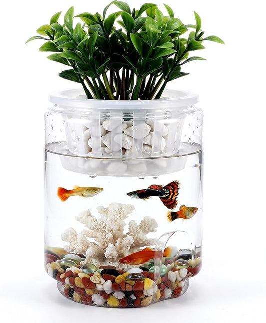 Mini Plastic Fish Bowl, 30 Oz Decorative Small Fishbowl with Hydroponic Basket, Unbreakable Aquarium Fish-Bowls for Party Decorations, Centerpiece Vases, Hydroponic Planter and Home Decorations