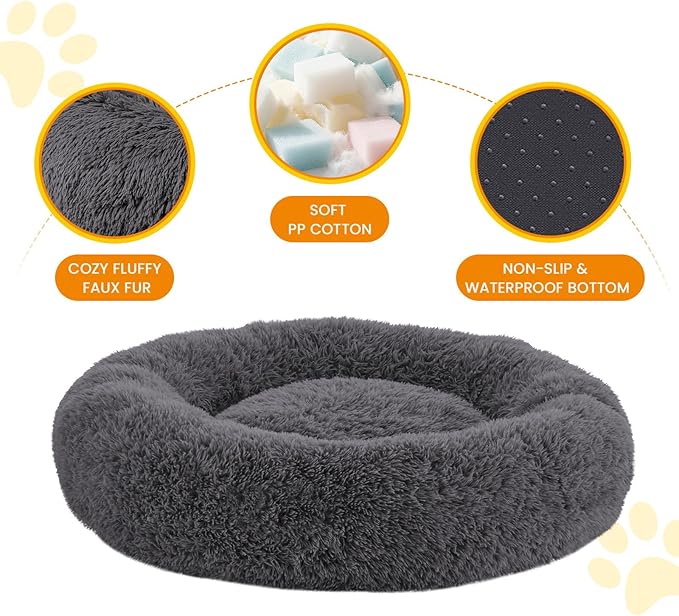 Calming Dog Bed Anti-Anxiety Donut Dog Beds for Small Medium Large Dogs,Washable Plush Fluffy Indoor Cat Kitten Round Cuddler Cushion (Dark Grey, XX-Large)