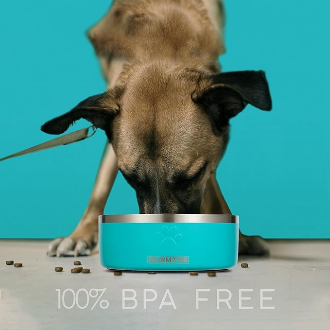 FAHRMOSIS 32 Oz Dog Bowl with Slow Feeder Insert Stainless Steel Pet Water Bowl for Medium & Large Breed Non Slip Rubber Base & Plastic Puzzle Feeder - Teal