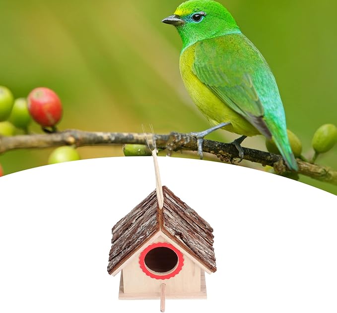Bird Nest, Wooden Hanging Outdoor Bird Nest with Perch Rustic Bird Nest Box for Bluebirds, Chickadees, Hummingbirds, Swallows, and Other Birds.