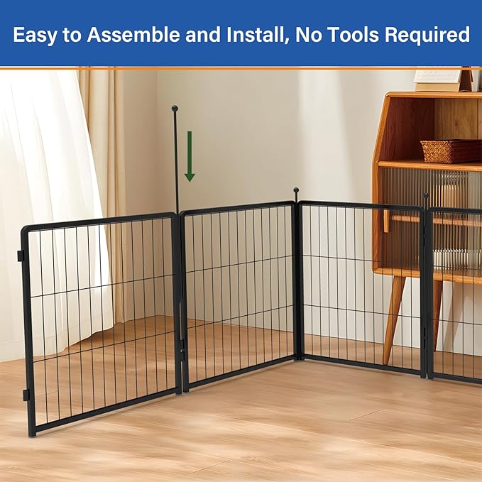 Dog Playpen 42 inch 8 Panels for Indoor & Outdoor Use – Heavy-Duty Metal Pet Fence with Ground Stakes, Rounded Ball Tops for Safety, Stable & Foldable Design, Easy to Assemble