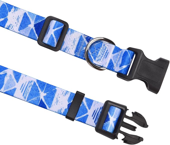MarukoPet Dog Collar, Adjustable for Small Medium Large Dogs Puppy, Cute Design with Bohemia Floral Tribal Geometric Patterns Boys Girls Dog Collar(Blue Triangle-L)