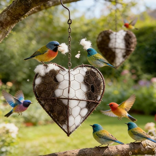 Handmade Alpaca Fiber Bird Nesting Heart - Refillable Bird Nesting Material Holder with Alpaca Wool for Bird Nesting - Outdoor Garden Dispenser & Nesting Material for Wild Birds (1 Set)
