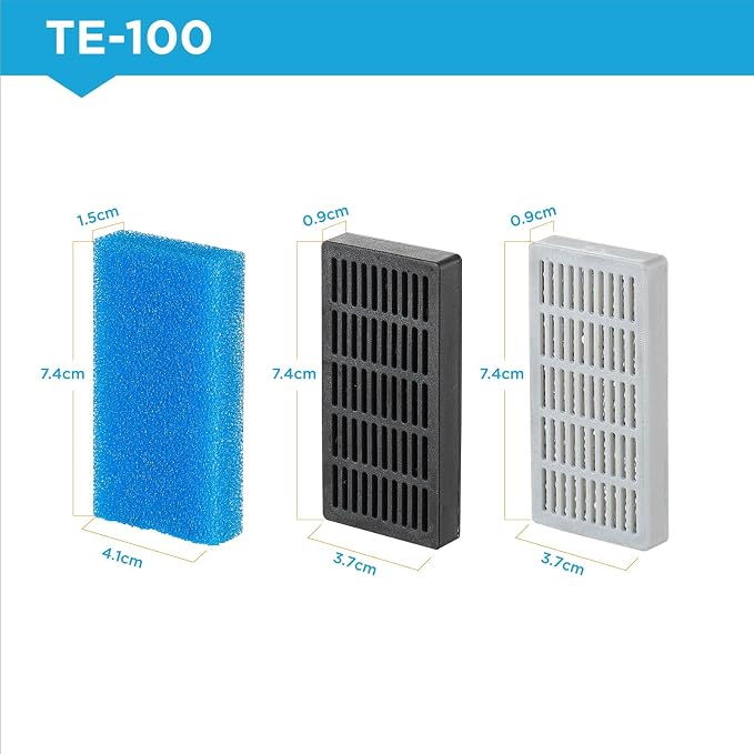 Replacement Cartridge for Fish Tank Filter 210L/H, Model TE-100 | Include Filter Sponge, Active Carbon, Ceramic Ring