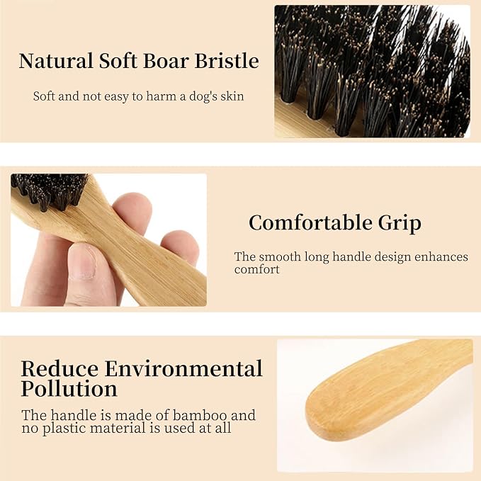 Soft Boar Bristle Dog Brush for Short Haired Dogs - Made of Bamboo, Gentle Deshedding & Grooming Tool, Ideal Dog Hair Brush for Pets, Dog Brushes for Grooming and Shedding （Large）