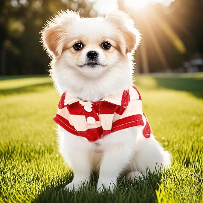 Dog Shirt Polo Shirt Striped Collar Puppy Clothes Summer Button Up Pet Clothes for Small Medium Dogs Cats for Boy Girl Pets (Red, X-Small)