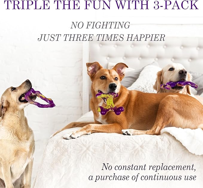 Frienhund Tough Dog Toys for Aggressive Chewers 3 Pack, Indestructible Dog Toys for Large Dogs, Dog Chew Toys, Aggressive Chew Toys to Keep Them Busy, Dog Bones for 30-75lbs Medium/Large Breeds