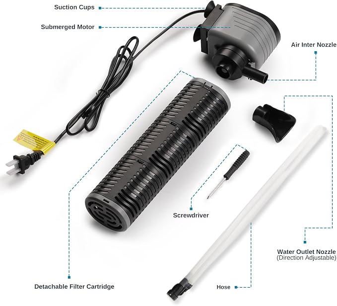 SainSmart XpertMatic 45W Aquarium Filter, Submersible Fish Tank Filter | Water Pump for Up to 220 Gallon Fish Tank, 3 Stages 792 GPH Biochemical Sponge Filter, for Aquarium Filtration/Oxygenation