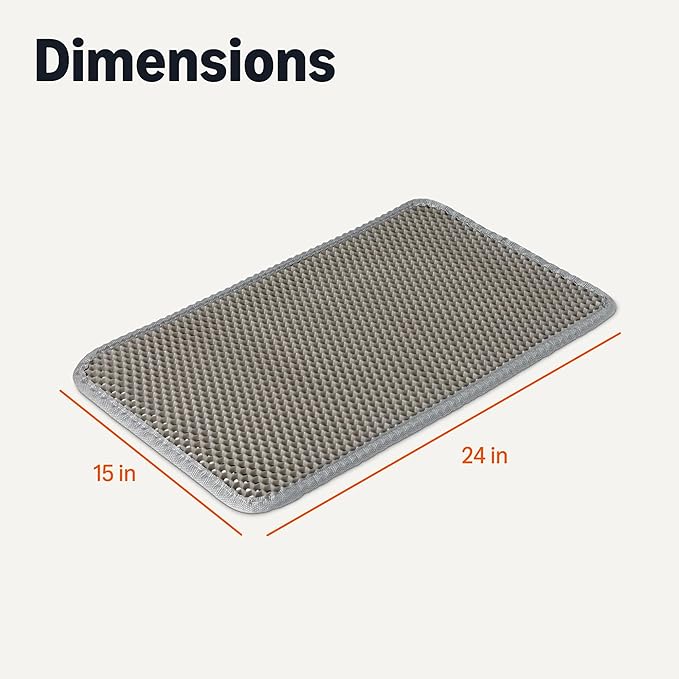 Amazon Basics Double-Layer Cat Litter Mat, Honeycomb Design, Waterproof & Urine-Proof, Non-Slip Scatter Control Trapper Mat, Easy Clean, Soft on Paws, Grey, 15" x 24"