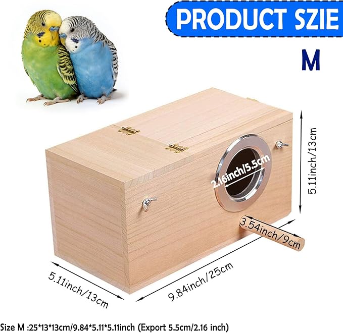 kathson Parakeet Nesting Box,Wood Budgie Nest House,Parrots Breeding Mating Boxes,Bird Nesting Box for Conure,Lovebirds,Finch,Canary,Small and Medium-Sized Birds（M）