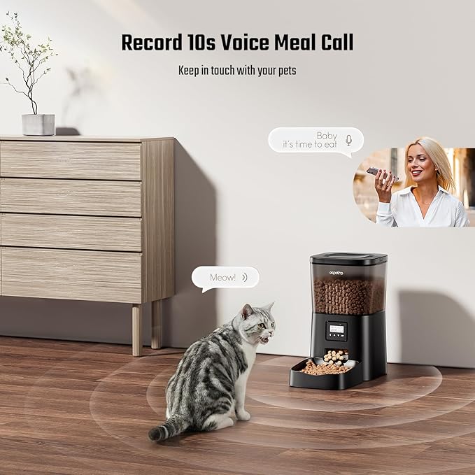Espelho Automatic Cat Feeder- 4L Timed Cat Food Dispenser 1-6 Meals Control for Cat and Small Dog- Auto Pet Feeder with Desiccant Bag Keep Fresh for Reliable Easy Set Up and Clean- Voice Recorder
