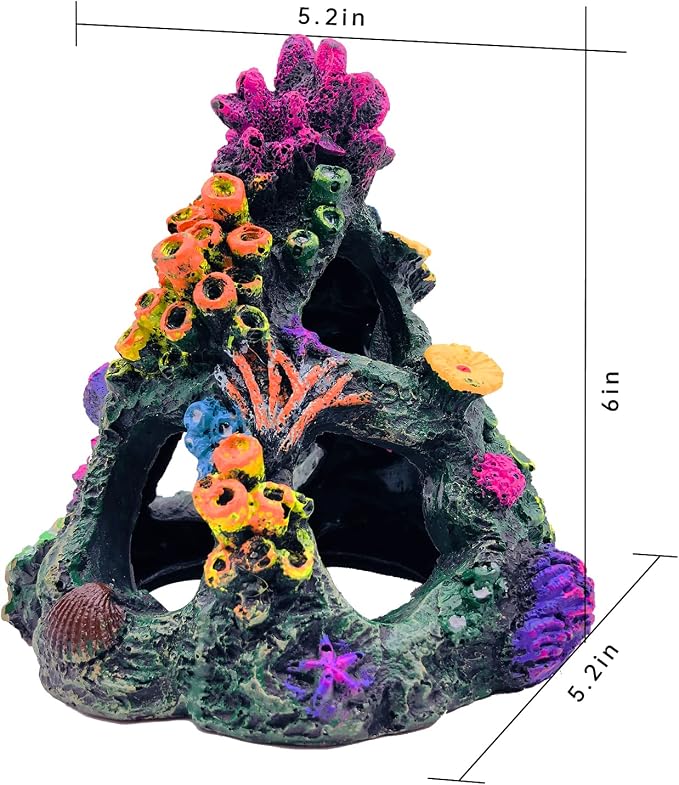 GSD Aquarium Colorful Coral Reef Set Fish Tank Decoration Mountain Ornament for Aquarium Environments Decor Accessories, Coral Mountain x 1, Aquatic Plant x 4 (Pack of 2)