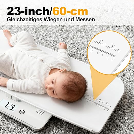 Baby Scale, Multifunctional Baby Weight Scale, Pet Scale for Puppy, Cat, Adult Scale Up to 330lbs, Accurate Digital Scale with Hold Function, 23-inch Height Measurement, 5 Units, LCD Screen