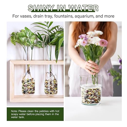 NUPICK 12 lbs Pebbles for Indoor Plants, 3/8 Inch Pea Gravel for Fish Tank, Polished Decorative Rocks for Succulent, Natural River Stones for Vases, Cactus, Landscaping, Bird Bath, Aquarium, Colorful