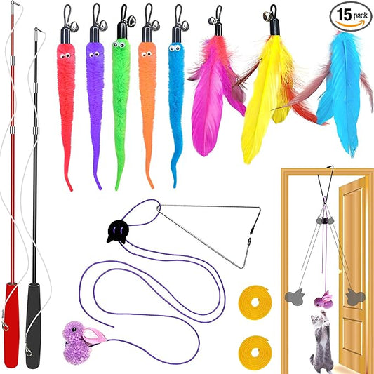 ZPH Cat Toys Interactive for Indoor Cats,2PCS Retractable Cat Wand,9PCS Teaser Toys&1PCS Hanging Door Lure Kitten Toy,Interactive Feather Toy for Teaser Play and Chase Exercise with Kitten