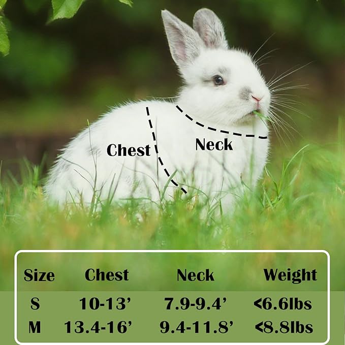 Rabbit Harness and Leash Set Escape Proof, Adjustable Soft Padded Vest, Breathable Mesh Bunny Harness with Reflective Strap, Safe for Small Animals(Pink,M)