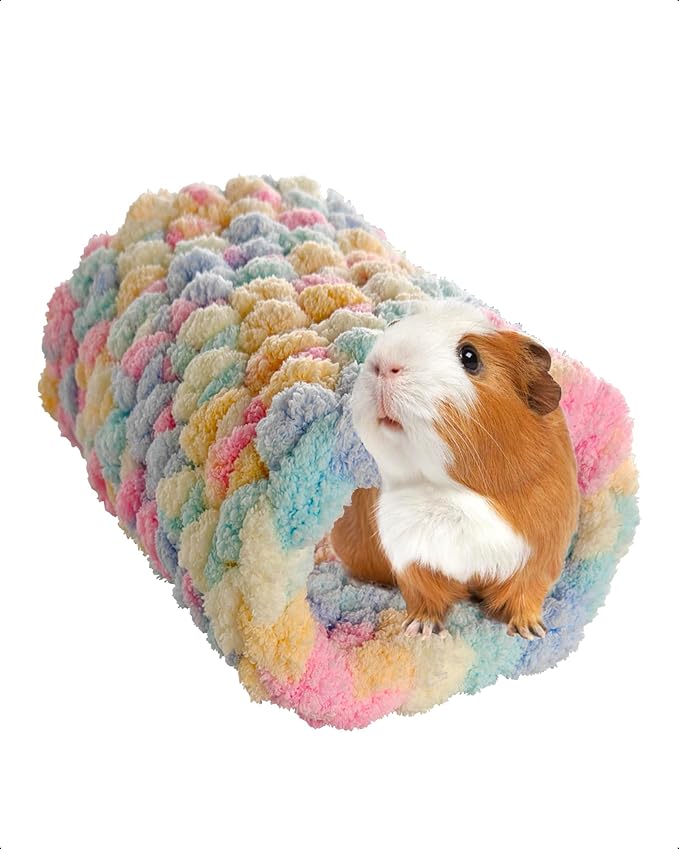 Handmade Soft Plush Fleece Crochet Guinea Pig Bed and Tunnel Hideout, Small Animal Cuddle Tunnel for Hedge Hogs, Rats, Pet Lover Gift Idea.