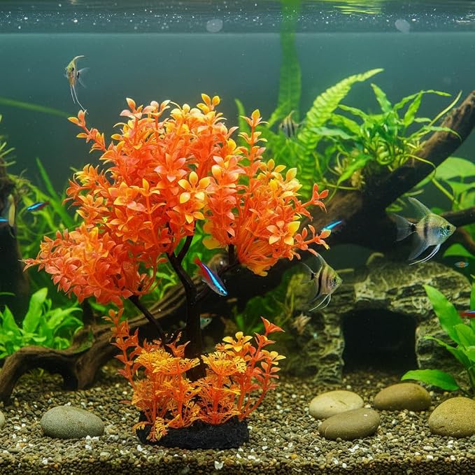 Mipukbay Aquarium Plants Tree - Orange Artificial Plastic Fish Tank Decor, Realistic Ornament Safe for Fish & Shrimp, Low-Maintenance Aquascaping Plants for Freshwater/Saltwater Tank Landscaping