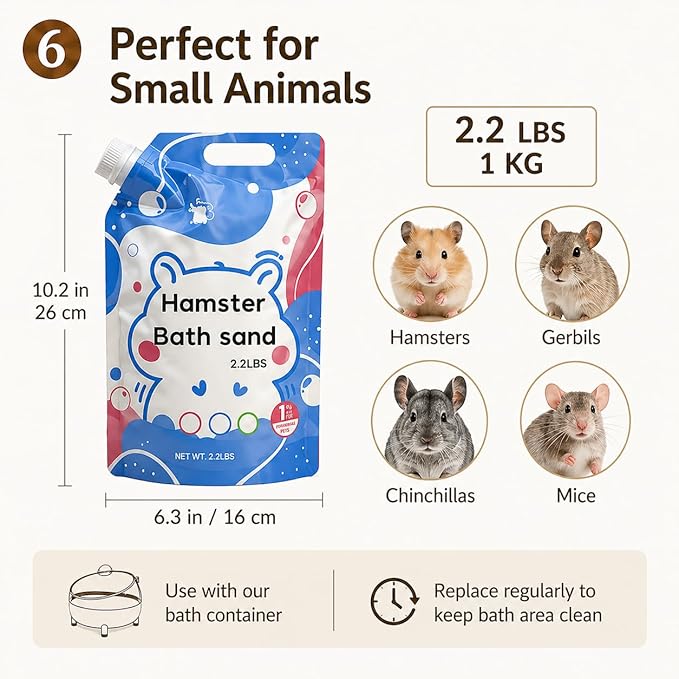 Meow&Woof Hamster Sand, 2.2lbs Chinchilla Dust Bath, 100% Natural Desert Sand for Hamster, Chinchilla, Gerbil, Syrian Mice, Small Animals Bath and Potty Litter, No Dust