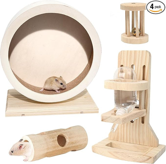 antiai 4 Pack Hamster Wheel Set,8.2Inch Medium Size Slience Quiet Spinner Hamster Running Wheels,Hamster Water Feeder Accessories Chew Toys for Guinea Pig,Gerbils,Mice and Other Small Pets Animal