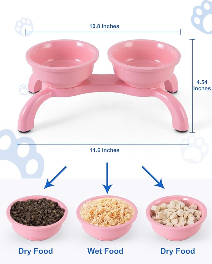 Raised Cat Bowls for Indoor Cats - Whisker Friendly Cat Food Bowl, 5.1" Wide Melamine Stand Elevated Cats Feeding Bowl, Detachable Raise Kittens Bowls, Non-Toxic, Dishwasher Safe