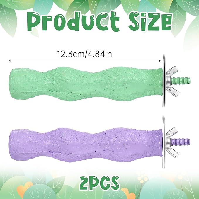 2pcs Resin Parrot Perch for Cage, Bird Beak Grinding Stone, Parakeet Nail Trimming Stick Platform Parrot Resin Beak Grinder Stone Perches Foot Claws Trimmer Chew Toy for Budgies Parakeets Cockatiels