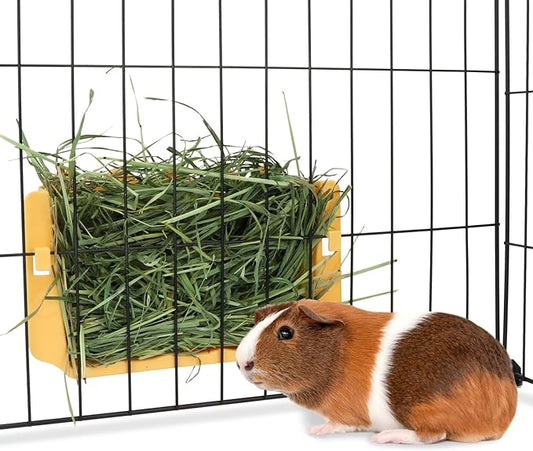 Hypeety Rabbit Hay Feeder Guinea Pig Hay Feeder Plastic Bunny Hay Feeder Automatic Hay Feeder Cage Accessories for Bunny Rabbit Guinea Pig Chinchillas Small Animals (Yellow)