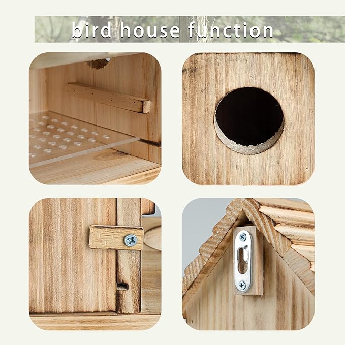 Bird House for Outside, Wooden Bluebird House with Predator Guard, Hanging Wild Bird Feeder, Outdoor Birdhouse for Clearance, Garden Bird Nesting Box for Country Cottages