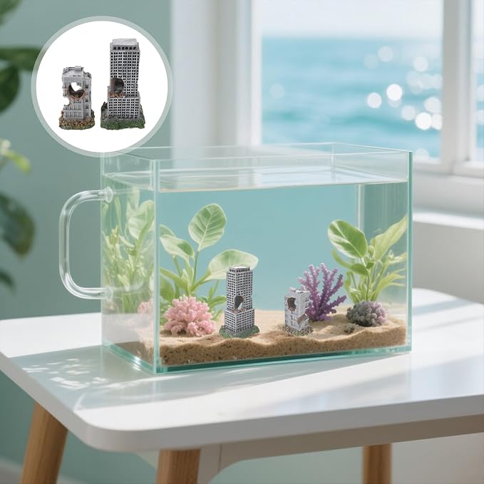 Totority Aquarium Castle Ruins Decoration, 2 Pcs Resin Fish Tank Ornament | Resin Aquarium Ruins Decor with Hollow Hideout Spaces for Fish Tanks, Shrimp Habitats, and Underwater Landscape Designs