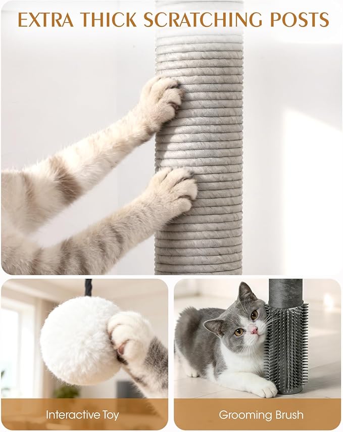 Maine Coon Cat Tree for Large Cats, Modern Cat Tree Tower with Plush Platforms, Heavy Duty Cat Trees for Indoor Cats Large Adult, Gray Sisal Posts, Scratching Post for Indoor Cats
