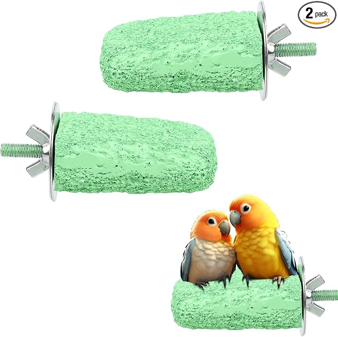 2 Pcs Bird Beak Grinding Stone, Ice Cream Style Small Green Parrot Perches Stand for Cage Perch Toy Foot Claws Trimmer Teething Toys Accessories for Budgies Parakeets Cockatiels