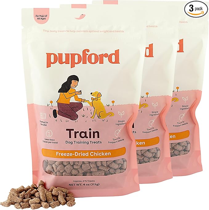 Pupford Freeze Dried Training Treats for Dogs & Puppies, 1400+ Two Ingredient Bites (Chicken, 4 oz, 3 Pack)