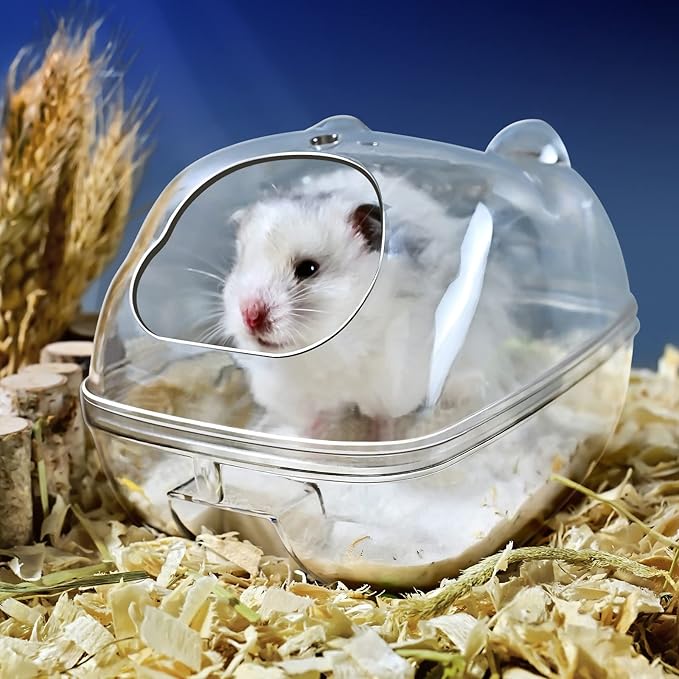 lazYYzal Hamster Bathtub,Hamster Bathroom,Small Animal Habitat Décor,Sand Bath Container Transparent Beds,Hamster Bed,Ice Bathtub,Sleep Pad Nest,Sand Bath Box for Small Pet Animals Cage Accessories（L）
