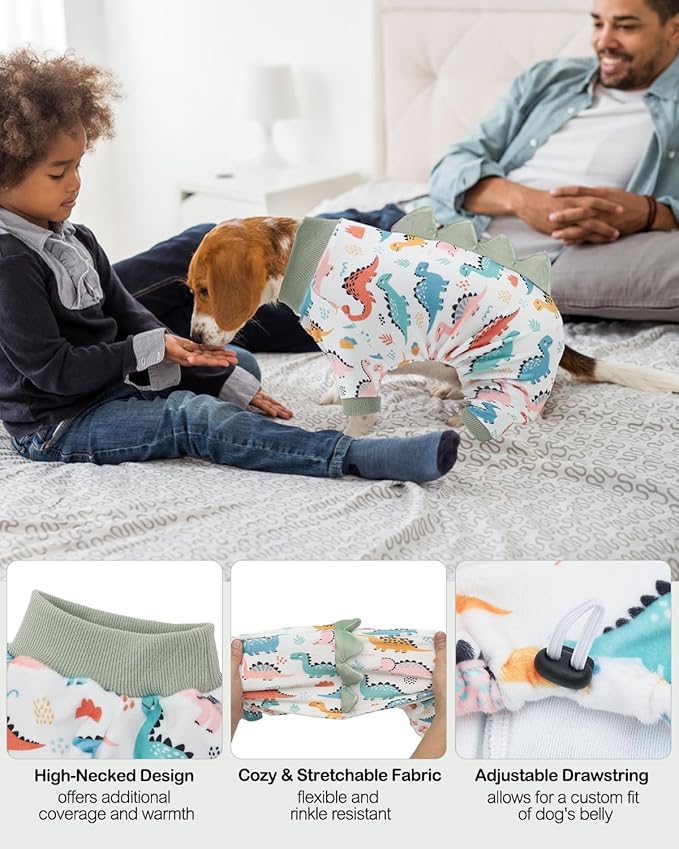 CuteBone Dinosaur Costume Dog Pajamas, Stretchy Spandex Crystal Velvet Sleepwear Coat for Small Dogs, Soft & Warm Pet Outfit Clothes for Cold Weather, Cozy Pullover Design COSP17S