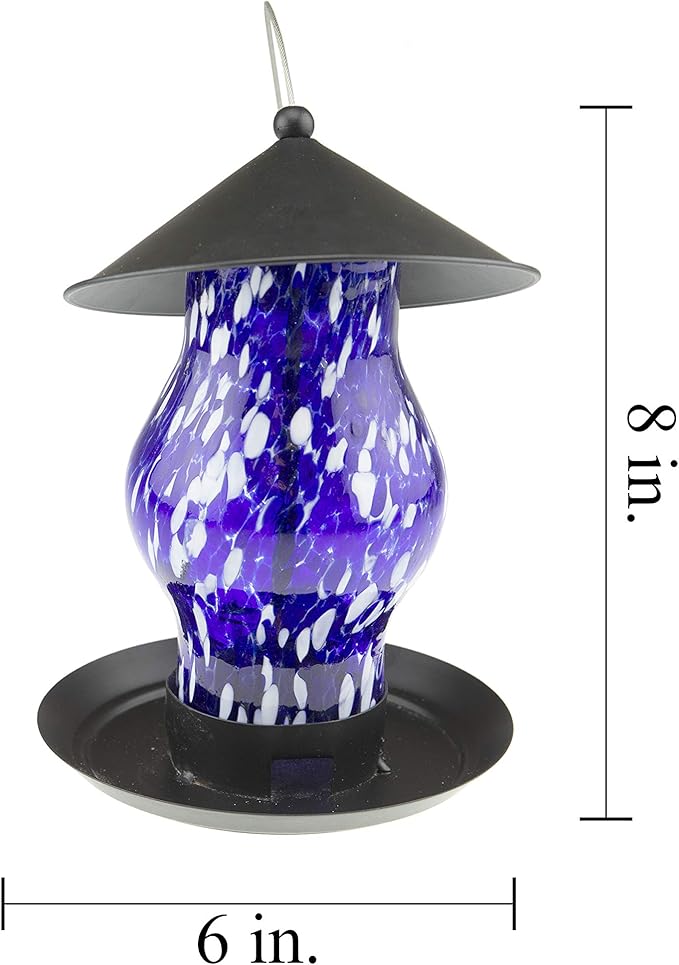 CLEVER GARDEN Glass Bird Feeder, Hanging Outdoor Decoration for Wild Birds, Blue Cylinder